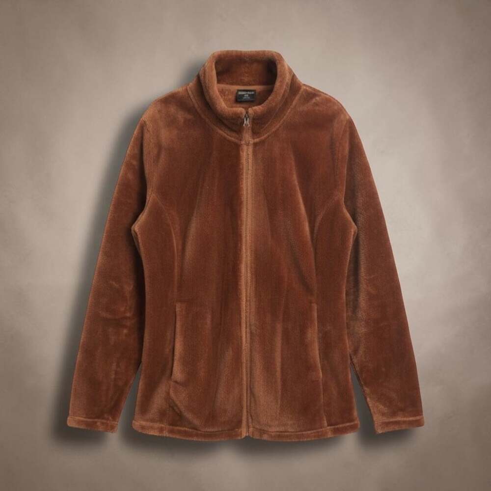 32 Degrees Heat Women's Plush Faux Fur Zip Up Jacket Brown Size XXL